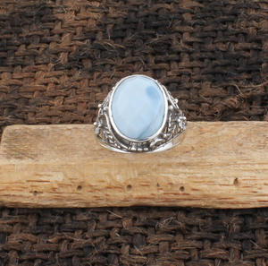 Bague en Agate Bleue Naturelle en Argent Sterling 925, Bague Ondulée à Bandes de Pierre Bleue pour Femme, Bijou Cadeau d'Anniversaire, Vente en Gros - Product Image 6