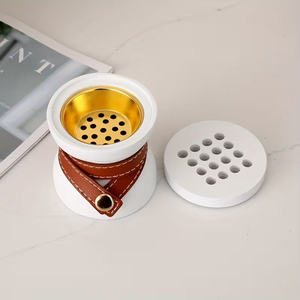 Wholesale Modern Round Dico Wood <b>Bakhoor</b> Burner Teal Blue Lacquer Finish Leather Wrap <b>Oud</b> Incense Holder Bulk Arabian Mabkhara - Product Image 6