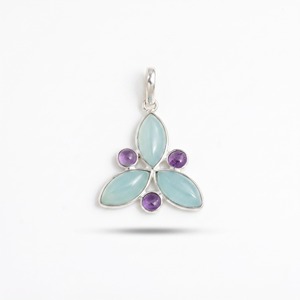 Colgante de Calcedonia Azul y Amatista, Plata de Ley 925, Hecho a Mano, Gema Pastel, Joyería con Triple Piedra, Amuleto para Mujer, Estilo Art Deco - Product Image 2