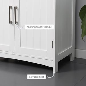 Mobile Bagno Moderno Bianco in Legno Massello con Doppia Anta e Ripiani Regolabili da Terra - Product Image 6