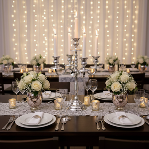 Luxury Shiny Silver Candelabra <b>Interior</b> and Wedding Decorative Candelabra Metal Handmade Candle Holders and Lighting <b>Accessories</b> - Product Image 2