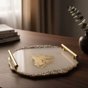 Plateau décoratif en résine de haute qualité, fait main, personnalisable, à motifs floraux, modelé à la main - Plateau de service pour collations, café, thé - Product Image 1