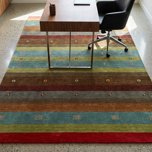 Tapis traditionnel multicolore en laine noué à la main, style Gabbeh, avec motif tribal rayé, tapis décoratif pour salon - Product Image 3