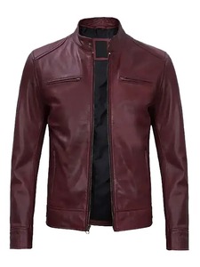 Veste en cuir Cafe Racer bordeaux pour homme - Product Image 1