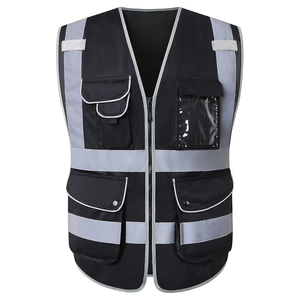 Gilet de sécurité réfléchissant haute visibilité avec plusieurs poches, fermeture éclair sur le devant, noir, uniforme de travail pour hommes, pour usage de garde, toutes saisons - Product Image 6