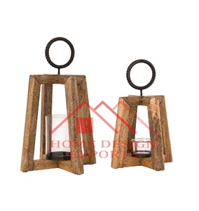 Table Top Wooden <b>Lantern</b> <b>Set</b> of 2 for Living Room Most Selling New Design Natural Brown Mango Wood Candle <b>Lantern</b> - Product Image 6