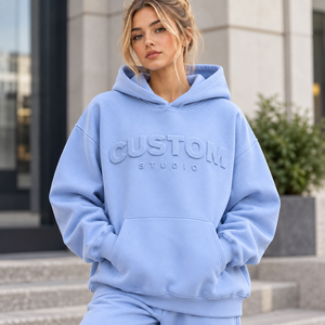 TWILL SPORTS 100% Cotton Fleece 500gsm <b>White</b> 3D Embossed Logo Unisex Plus Size Custom Women's <b>Oversized</b> Winter <b>Hoodies</b> - Product Image 1