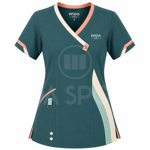 Conjunto de Uniforme Médico para Mujer con Cuello en V, Manga Corta, Blusa de Enfermería y Pantalones Cargo con Bolsillos de Parche - Product Image 2