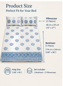 Parure de lit 3 pièces en coton imprimé pigmenté 200TC, durable, de luxe léger, motif floral bleu, style indien pour chambre à coucher - Product Image 3