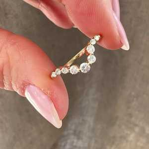 Bagues empilables ondulées en diamant de laboratoire, alliances flottantes en chevron pour femme, or massif 10k 14k 18k, 0,35 ct, clarté VS+ - Product Image 4