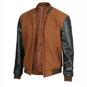Veste universitaire en laine tricotée sur mesure pour l'hiver avec manches en cuir, broderie, design d'équipement d'équipe - Product Image 1