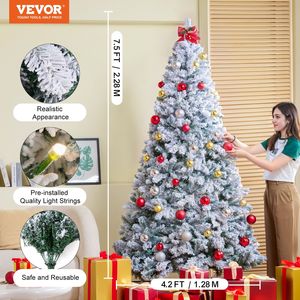 7.5ft Prelit Flocked Artificial Christmas <b>Tree</b> with 550 White LED <b>Lights</b> 1346 Branch Tips Full Holiday Xmas <b>Tree</b> with Metal Base - Product Image 2
