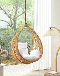 Fauteuil suspendu en rotin moderne avec coussin gris, siège balançoire pour l'intérieur et l'extérieur, meubles de patio - Product Image 4