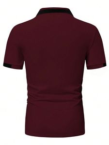 เสื้อเชิ้ตแขนสั้นสีม่วงสำหรับผู้ชาย ผ้าถักเนื้อแน่น สีพื้น ทรงปกติ ดีไซน์กระดุม ผ้าฝ้าย 100% ป้องกันการยับ - Product Image 3