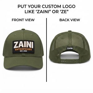 Casquette Trucker Unisexe Premium 180 GSM 100% Coton Imperméable Olive Noir 5 Panneaux Maille Respirante Snapback avec Logo Patch PVC Personnalisé - Product Image 1
