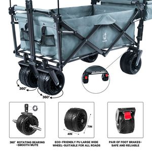 Carrello Pieghevole Grigio con Grandi Ruote Tutto-Terreno, Freno, Maniglie Regolabili, Tettuccio Rimovibile e Borsa Termica - Product Image 5