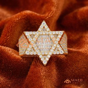 Mens Gold Tone Moissanite Star <b>Ring</b> Luxury Hip Hop <b>Statement</b> <b>Ring</b> Fashion Jewelry for Men - Product Image 5
