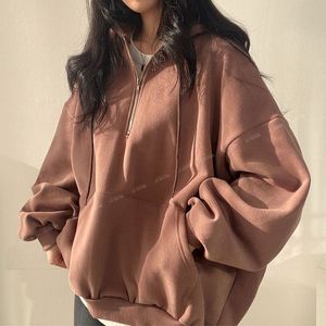 Sudadera con Capucha Oversize para Mujer, Gris Sólido, Hombros Caídos, Cierre Frontal con Cremallera, Transpirable, Tejido de Algodón y Fibra de Bambú, Estilo Otoñal - Product Image 5