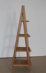 Freestanding Foldable 4-Shelf Ladder Shelf Modern Solid Teak Wood Backless Bookshelf - Product Image 3