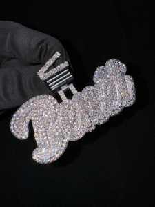 Custom <b>Silver</b> Moissanite Pendant Necklace with Iced Out Chain Hip Hop Style Letter <b>Charm</b> Pendant - Product Image 3