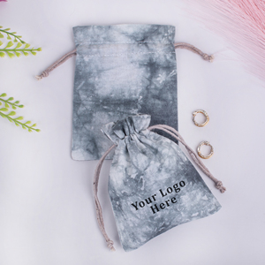 Custom Logo <b>Drawstring</b> Jewelry <b>Pouch</b> Gray Tie Dye Cotton Storage Bag for Rings and Accessories - Product Image 4