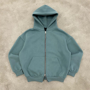 Sweat à capuche tendance de haute qualité, personnalisé, effet délavé à l'acide, 100% coton, épais, à épaules tombantes, double fermeture éclair - Product Image 3