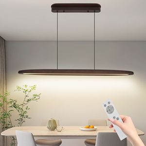 Lampadario a Sospensione LED in Legno Regolabile da 39 Pollici, Design Essenziale per Sala da Pranzo e Soggiorno, Lampade a Sospensione con Telecomando - Product Image 4