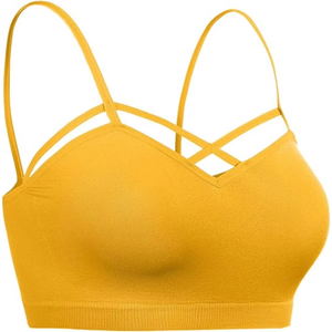 Women Yoga Sports Bra Yellow <b>Strappy</b> Crop <b>Top</b> Cross Front Fitted Gym Workout Activewear Custom Logo OEM ODM Supplier - Product Image 6