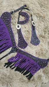 Ensemble d'Équipement Équestre en Cuir Véritable Léger avec Franges en Cristal Personnalisées, Comprend une Têtière, une Selle et une Sangle Poitrail, pour Chevaux Western Saisonniers - Product Image 4