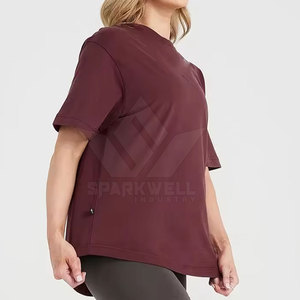 T-shirt décontracté pour femme, coupe ample, col rond, manches courtes, 100 % coton écologique, couleur unie, respirant, séchage rapide, jersey - Product Image 2