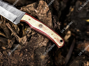 Cuchillo de Caza y Camping Damascus de Acero Hecho a Mano, OEM/ODM, Mejor Precio, Hoja Fija, Punta Caída, Personalizable, Madera Pakka - Product Image 3