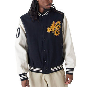 Chaqueta Bomber Varsity Premium Personalizada, Material Exterior de Lana, Mangas de Cuero, Peso Pesado, con Parches Bordados en Chenilla - Product Image 1