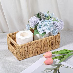 <b>Baskets</b> for Shelves Rattan Woven <b>Basket</b> Storage Organizer with Built- Handles Decorative Shallow Rectangle Pantry Organizers - Product Image 1