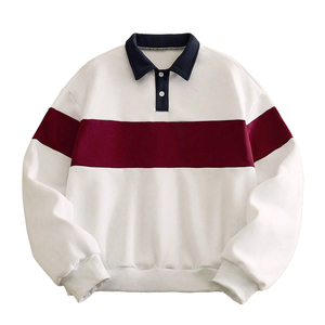 Polo à manches longues en tricot pour homme, blanc et rouge, style décontracté - Product Image 1