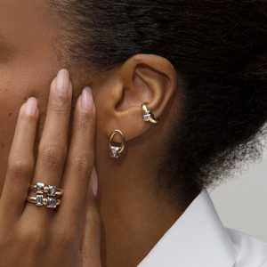 Kite Cut Lab Grown Diamond Ear Cuff Bezel Set Double Wrap Non <b>Pierced</b> Cartilage Slider <b>Earrings</b> Single Wholesale 14K Solid Gold - Product Image 2