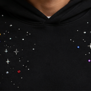 <b>Black</b> Rhinestone Star Pattern Hoodie Men Oversized Fleece Pullover Custom Logo Streetwear Heavyweight Casual Hooded <b>Sweatshirt</b> - Product Image 5