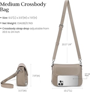 Unisex Beige Genuine Leather Crossbody <b>Bag</b> Adjustable Strap Buckle Closure Casual Daily Durable Lightweight Solid Color - Product Image 5