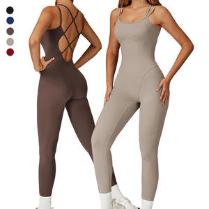 Combinaison de sport pour femme à séchage rapide, sans manches, dos croisé, avec rembourrage amovible, extensible, pour le yoga et l'entraînement, style décontracté - Product Image 2