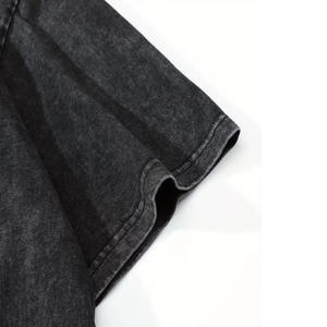 Camisetas al por mayor personalizadas para hombre, de algodón grueso, estampadas, vintage, con lavado ácido, con pedrería y diamantes de imitación, de corte holgado y corto - Product Image 4