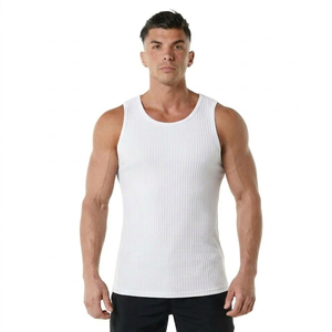 Camiseta sin mangas con logo personalizado para hombre, chaleco blanco acanalado, ropa de gimnasio, culturismo, fitness, venta al por mayor. - Product Image 4