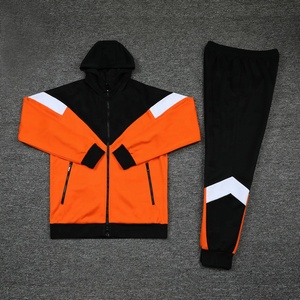 Men Orange Black Hooded <b>Tracksuit</b> Set Full Length Sweatshirt Pants Color Blocking Sporty Style Autumn Wear Breathable Polyester - Product Image 5