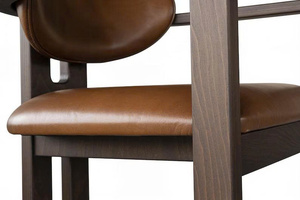 Fauteuil de salle à manger de luxe en noyer massif rembourré, dossier incurvé moderne, mobilier de restaurant - Product Image 2