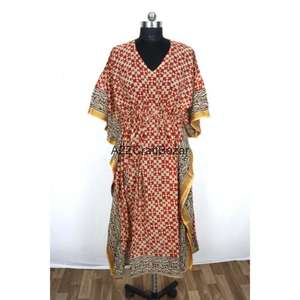 Vestido Kaftán Midi de Algodón 100% Hecho a Mano en India con Estampado Floral, para Mujer, Informal, de Fiesta, Verano, Primavera, Ecológico y Transpirable - Product Image 6