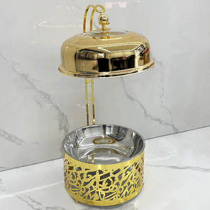 Chafing Dish <b>Buffet</b> Food Warmer Gold Finish Ornate Pillar Stand Glass Lid Wedding Catering <b>Server</b> - Product Image 4