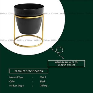 Modern Black Flower Pot With Gold Plated Metal Stand Minimalist Indoor <b>Plant</b> Planter For Desktop Use - Product Image 3