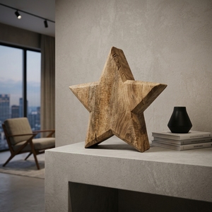 Startik Handcrafted <b>Wooden</b> Star Sculpture <b>Rustic</b> Solid Teak Tabletop Decorative Artwork Home Decor Accent Display Star Block Art - Product Image 5