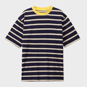 Camisetas de Hombre de Nuevo Diseño Hechas en Pakistán, Camiseta Personalizada con Rayas Azul Marino y Amarillas, Cuello Redondo, Atuendo Casual Cómodo - Product Image 4