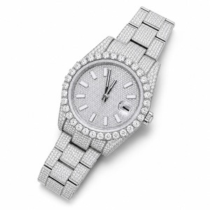 Montre de luxe pour homme en acier inoxydable, ronde, à quartz, avec lunette sertie de diamants et cadran analogique - Product Image 2