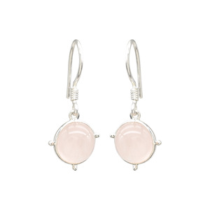 Chordia Jewels 925 Sterling Silver Classic Ear wire Earrings with Round Cabochon Rose Quartz Gemstone Perfect Gift for Occasions - Product Image 1