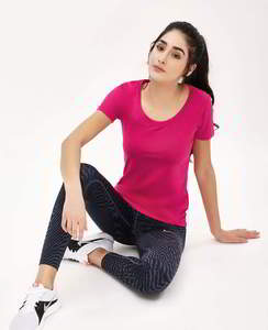 Nouveau prix de gros, t-shirt en coton et polyester uni à col rond, couleur contrastée, pour femmes, nouveau style, vêtements décontractés, t-shirts - Product Image 4